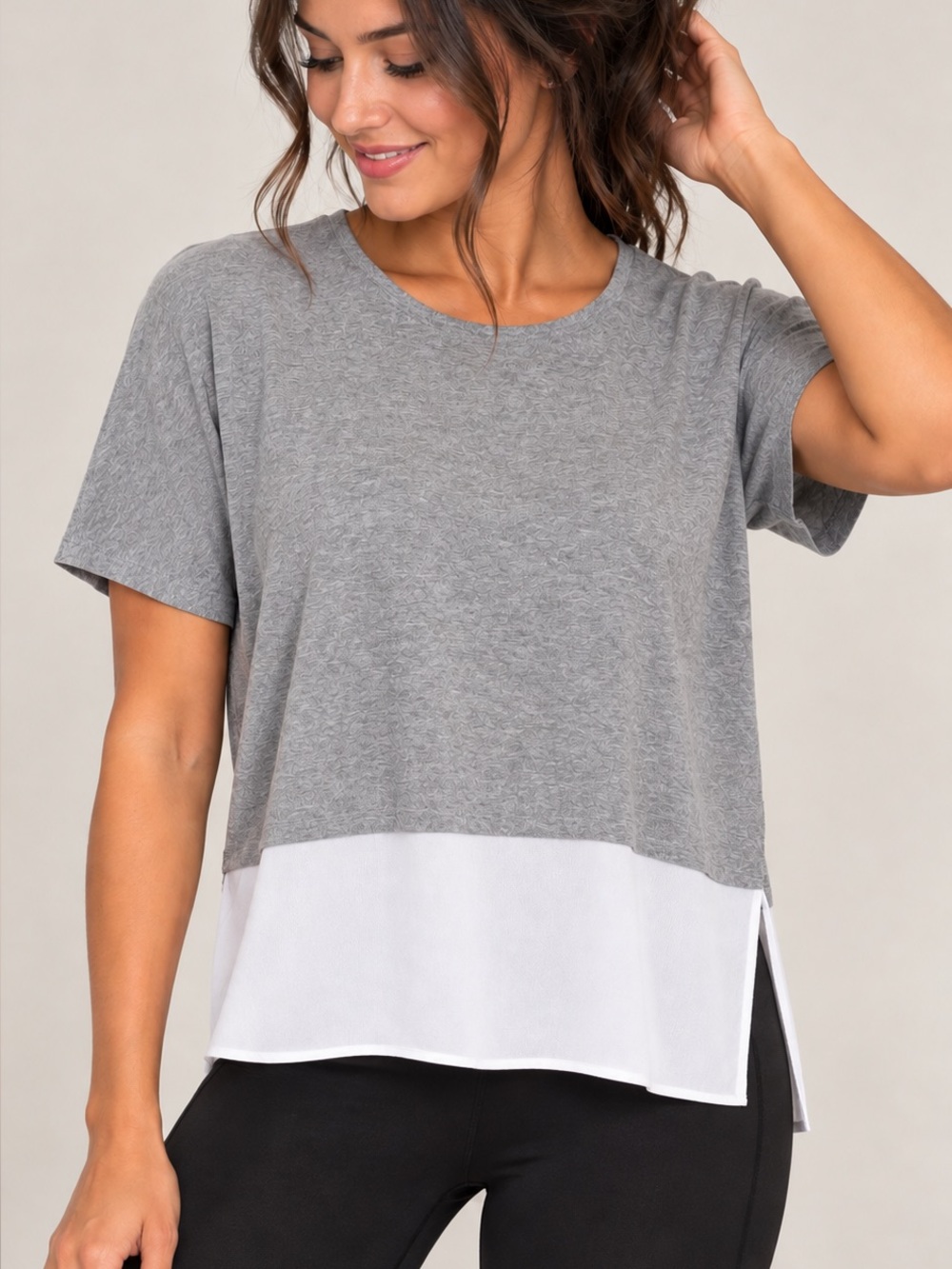 Noisy may Oversized Gray & White Layered Short Sleeve Top Size Small